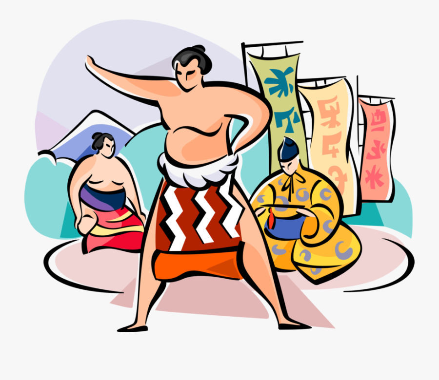Japanese Sumo Image Illustration Of Wrestles In - Cartoon, Transparent Clipart