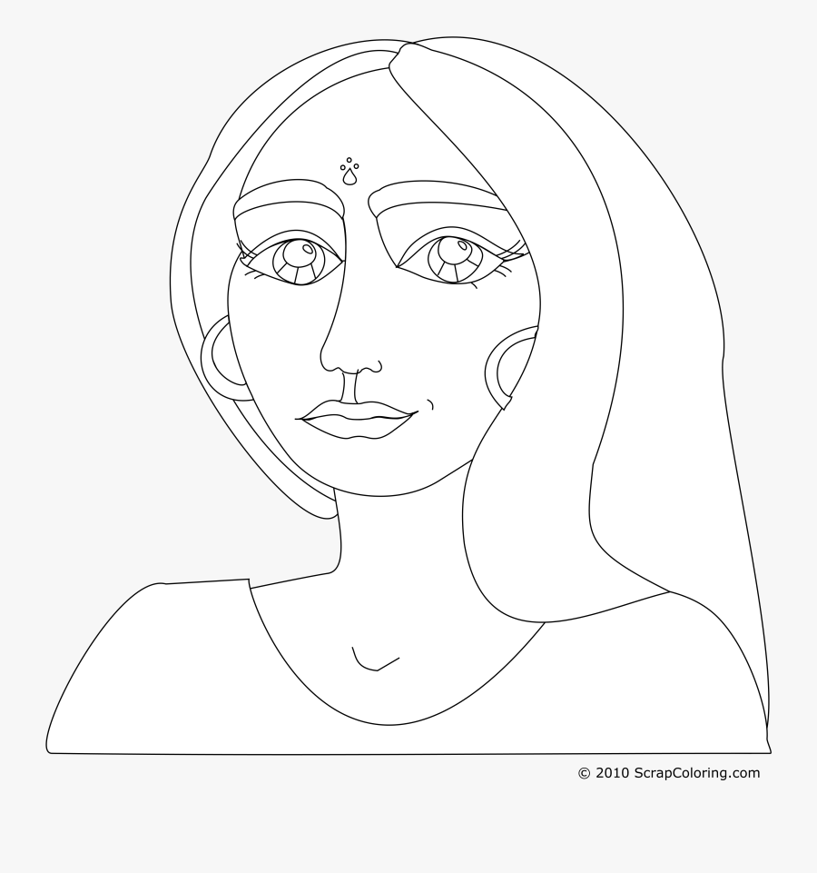 Indian Woman Face Coloring Page, Transparent Clipart