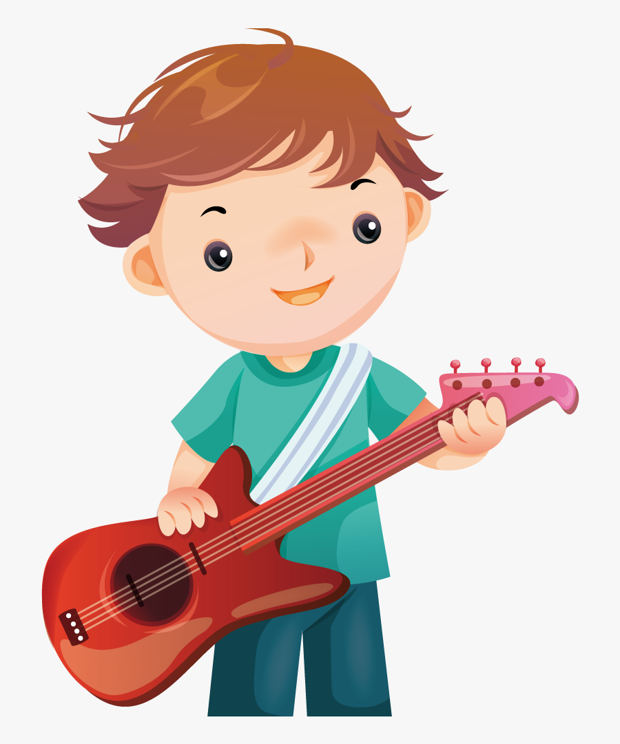 Boy Cartoon Guitar Instrument Musical Playing Clipart - Play The Guitar Cartoon Png, Transparent Clipart