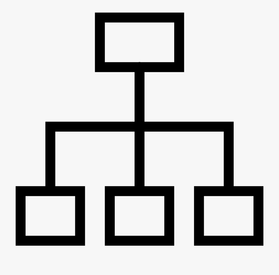 A Large Box Sits Above Three Smaller Boxes - Organisation Icon, Transparent Clipart