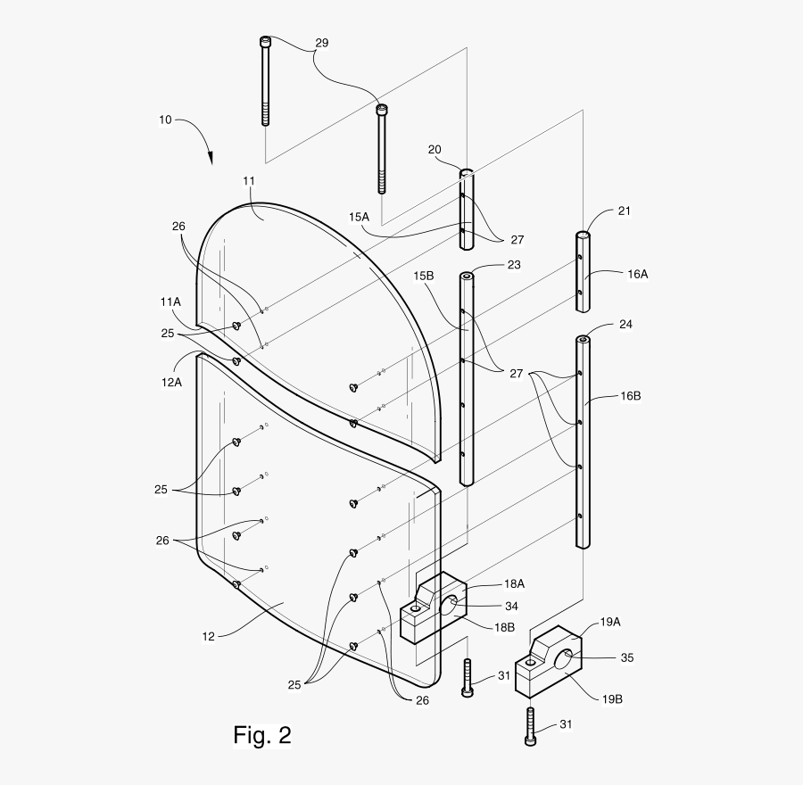 Motorcycle Windshield Exploded View - Technical Drawing, Transparent Clipart