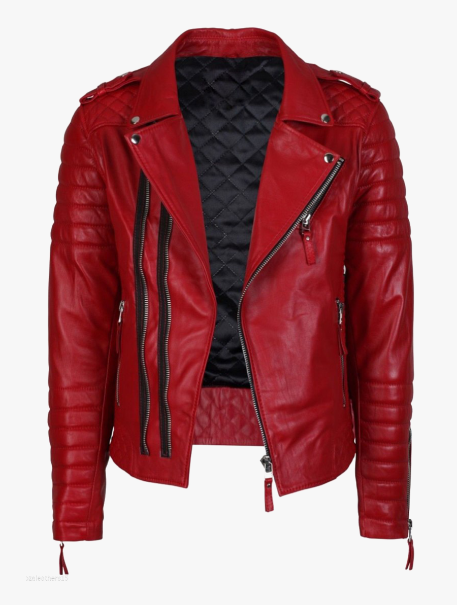Leather Jacket Png Pic - Mens Red Faux Leather Biker Jacket, Transparent Clipart