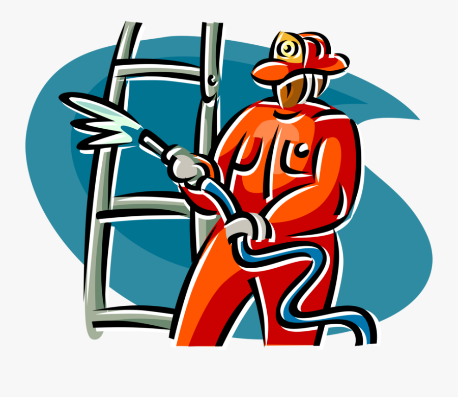 Vector Illustration Of Firefighter Fights Fire With, Transparent Clipart