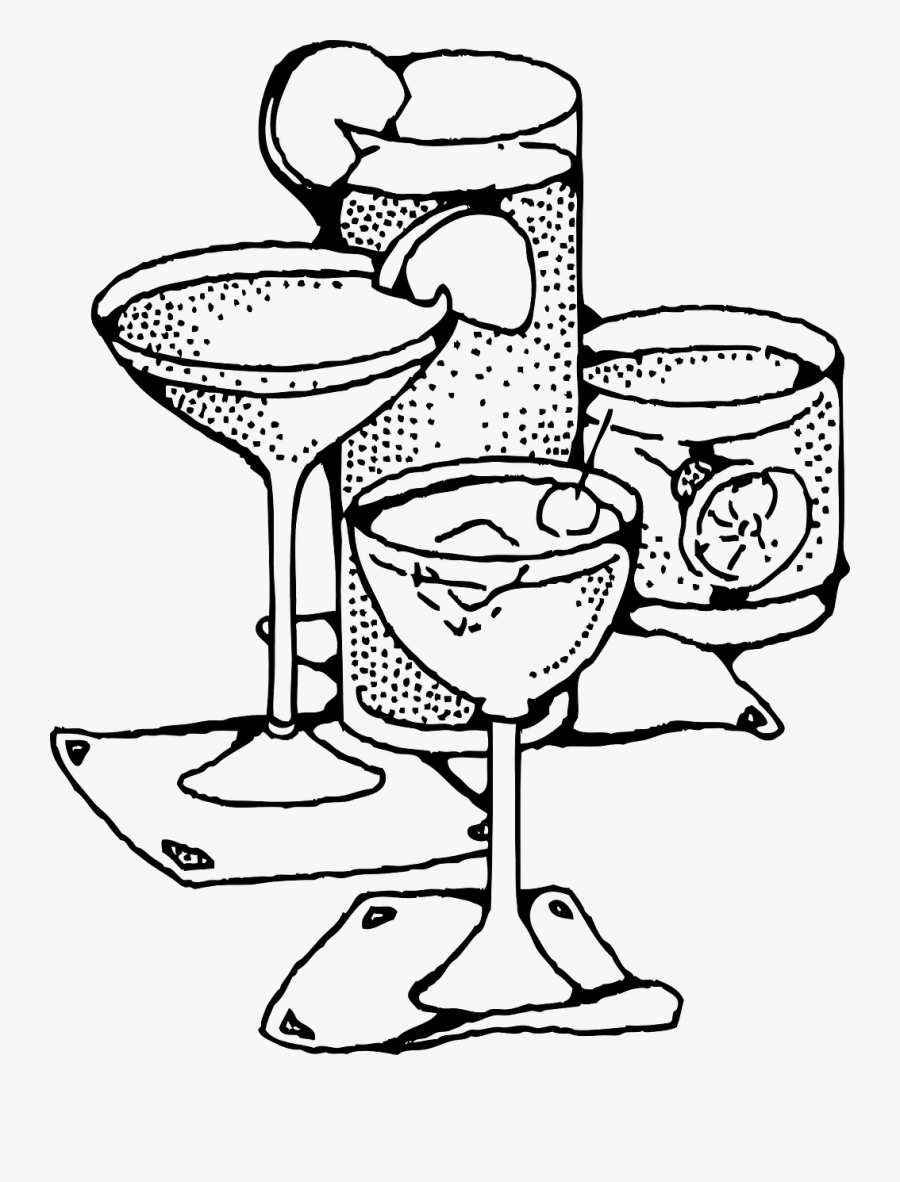 Bar Drinks Black White Line Art 555px - Drinks Black And White, Transparent Clipart