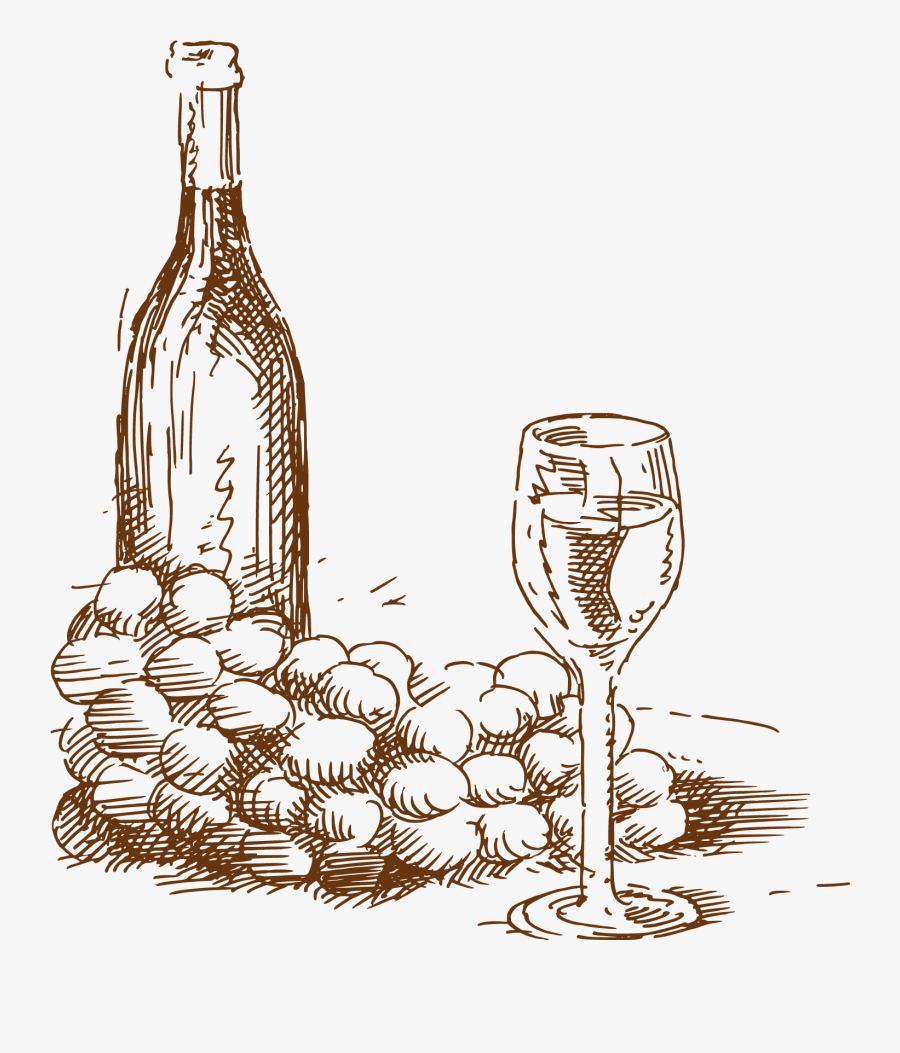 Clip Art Drawings Of Wine Bottles - Wine Grapes Glass Bottle Drawing Png, Transparent Clipart