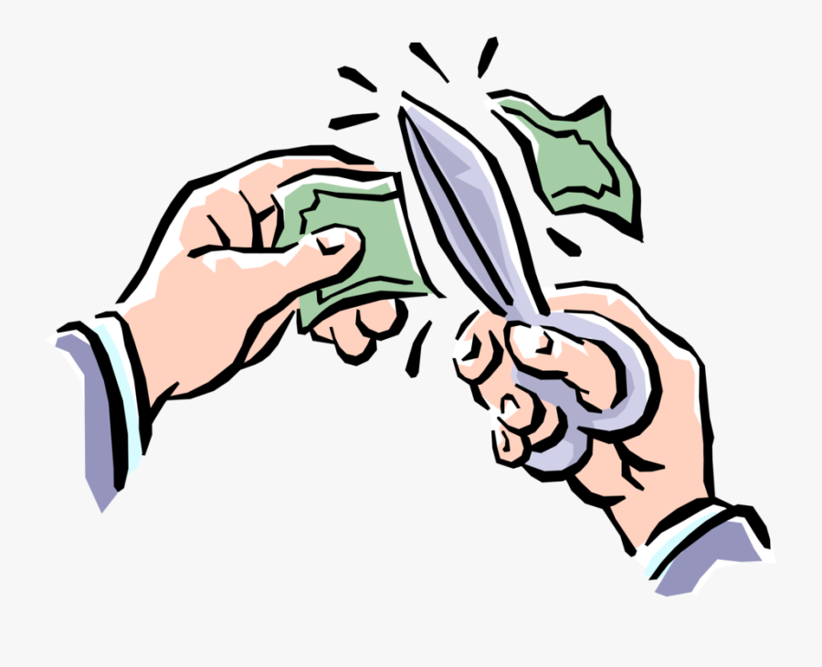 Vector Illustration Of Hands Cutting Dollar Bill Money - Cutting Money Cartoon, Transparent Clipart