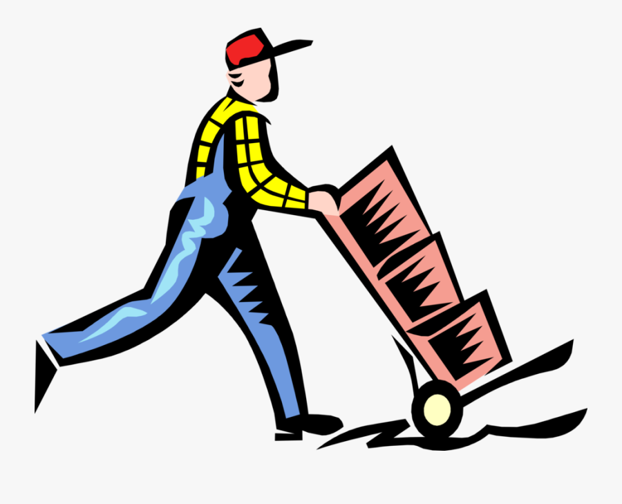 Vector Illustration Of Warehouse Worker Pushes Handcart - Law Of Acceleration Png, Transparent Clipart