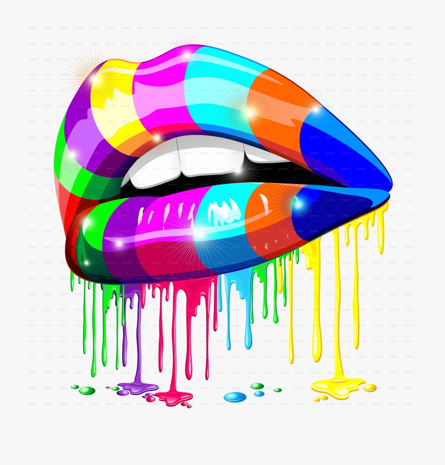 Sensual Lips Psychedelic Glowing - Colorful Dripping Lips Png, Transparent Clipart