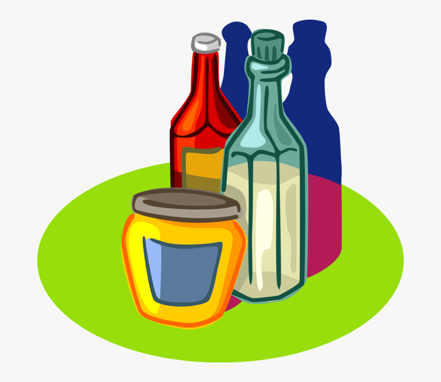 Vector Illustration Of Fast Food Condiments, Ketchup, - Glass Bottle, Transparent Clipart