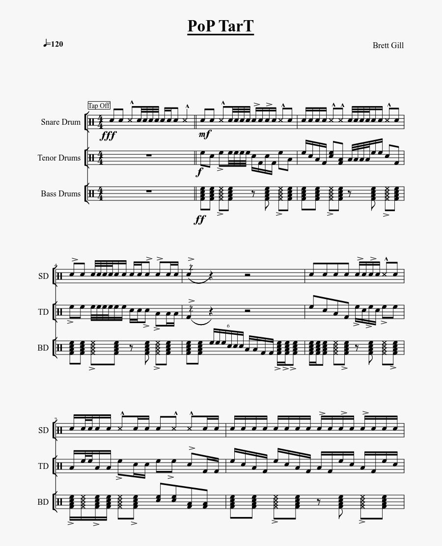 Pop Tart Sheet Music Composed By Brett Gill 1 Of - Sheet Music For Drumline Cadences, Transparent Clipart