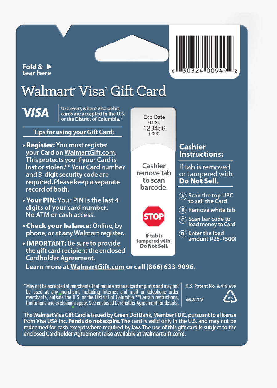 Walmart Gift Card Clipart Png - Walmart Visa Gift Card Green Dot, Transparent Clipart