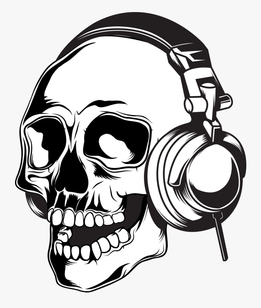 Clip Art Skull Wearing Headphones - Skull With Headphones Transparent, Transparent Clipart