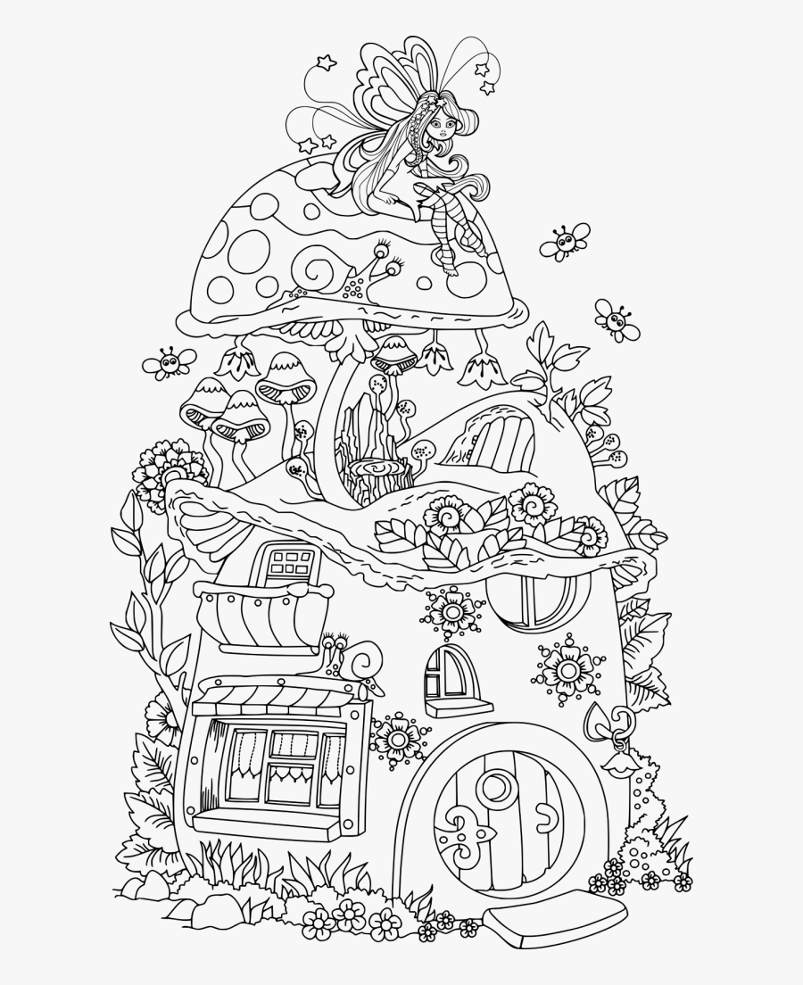 Cute Fairy House Coloring Page, Transparent Clipart