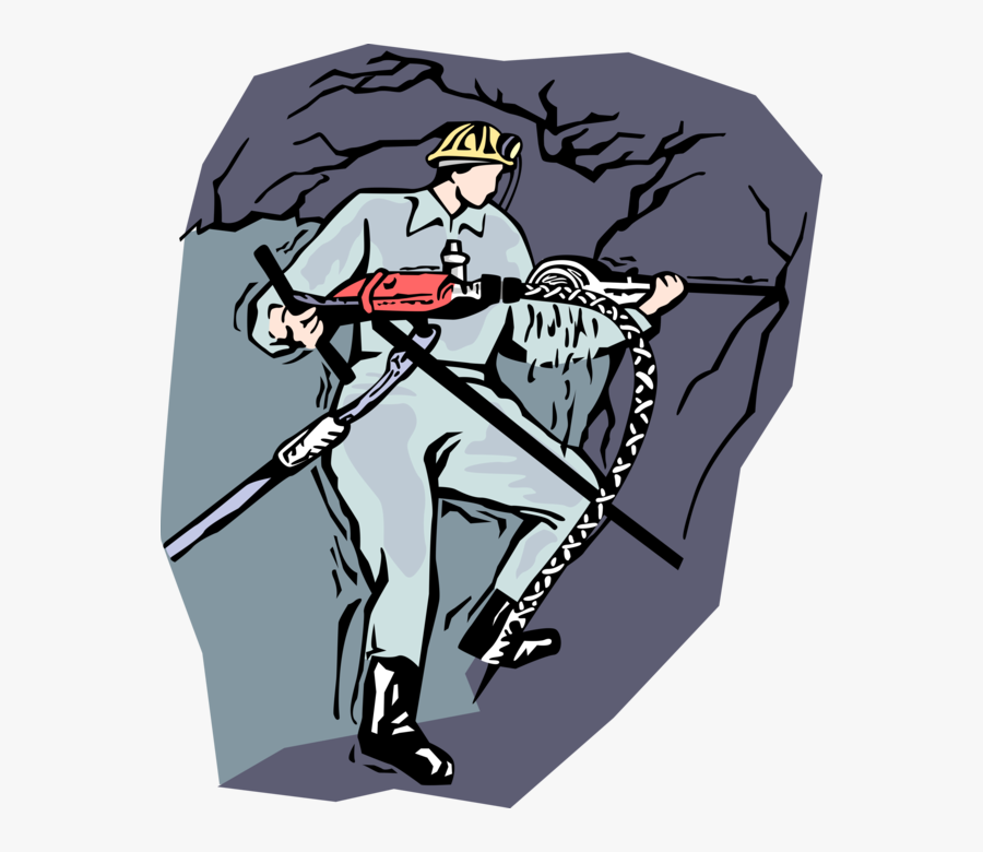 Vector Illustration Of Mining Industry Miner Drilling, Transparent Clipart