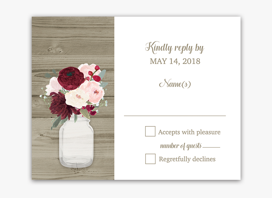 Clip Art Mason Jar Cards - Mason Jar With Burgundy Flowers, Transparent Clipart