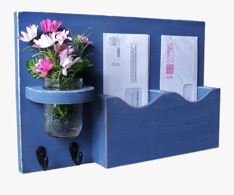 Mail Holder - Double Slots - Key Hooks - Mason Jar - Artificial Flower, Transparent Clipart