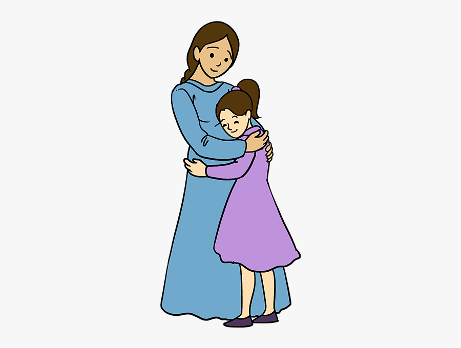 How To Draw Mother Hugging A Daughter - Easy Drawing Of Mother And Daughter, Transparent Clipart