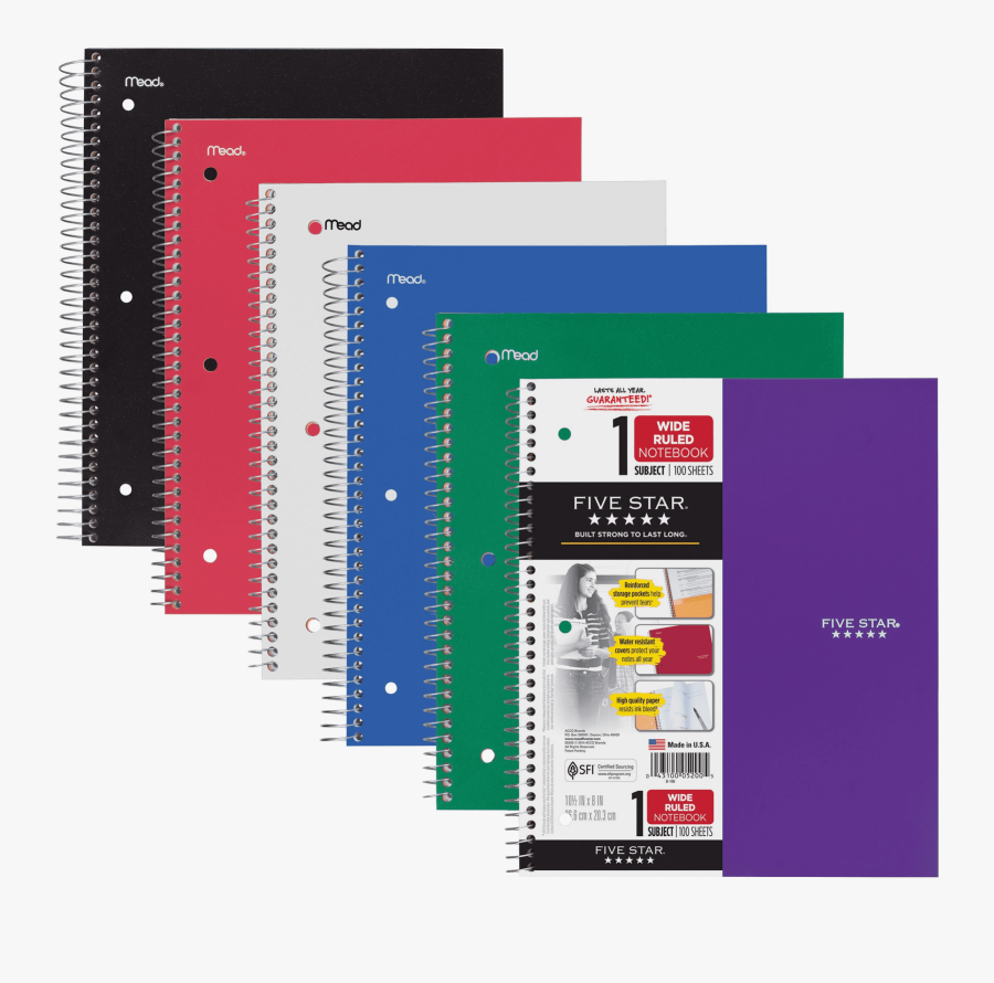 Buy Five Star Spiral Notebook 1 Subject Wide Ruled - Mead Five Star Notebook, Transparent Clipart