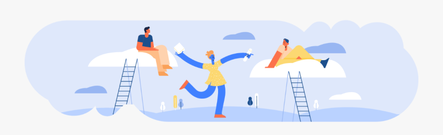 Illustration Of People Lifted Up On Clouds - Illustration, Transparent Clipart