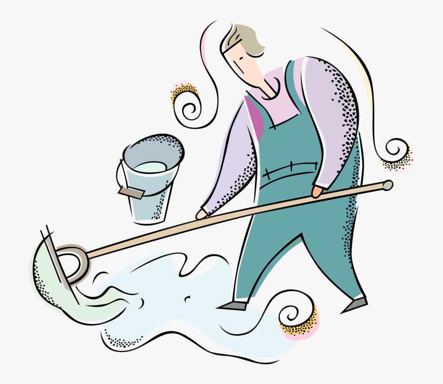 Vector Illustration Of School Janitor Custodian With - Cartoon, Transparent Clipart