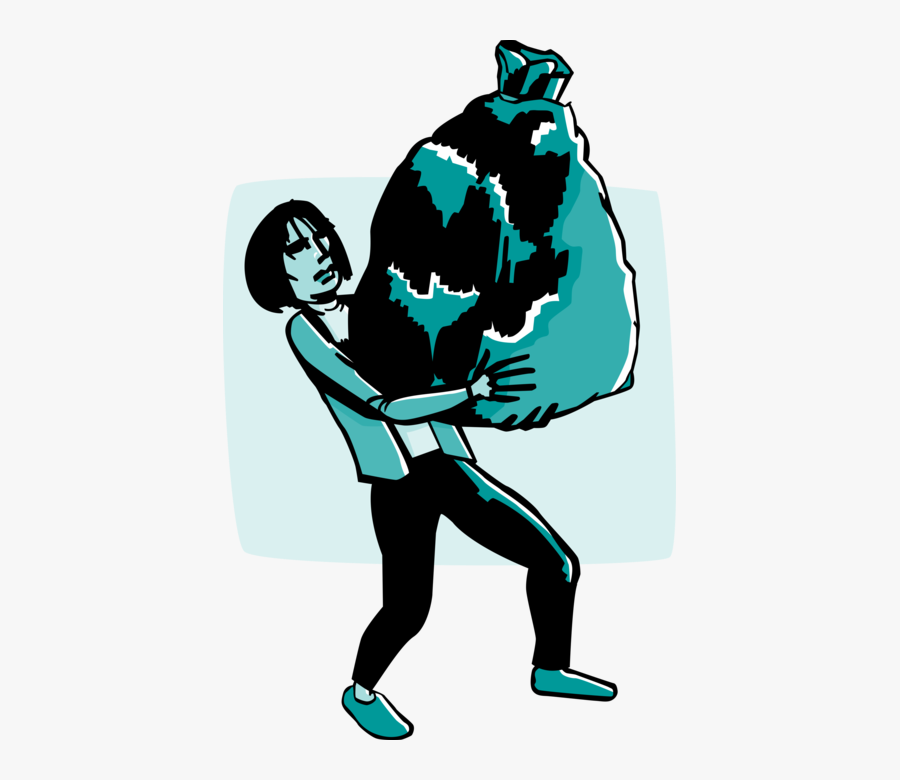 Vector Illustration Of Businesswoman Carrying Garbage - Mulher Carregando Um Saco, Transparent Clipart