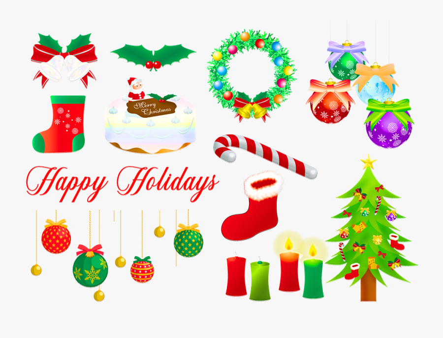 Christmas, Tree, Wreath, Christmas Cake, Stocking, Transparent Clipart