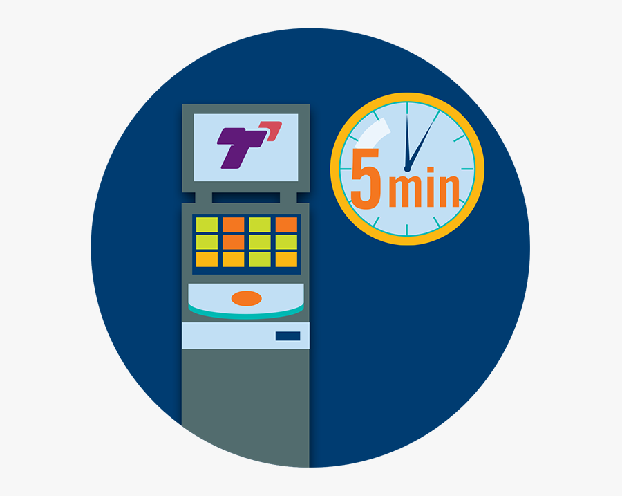 A Clock Next To A Taptix Machine Indicates 5 Minutes - Circle, Transparent Clipart