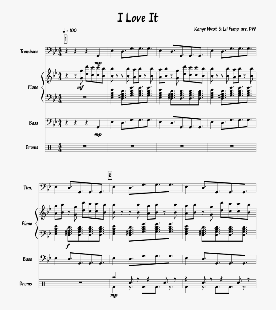 Love It Lil Pump Sheet Music, Transparent Clipart