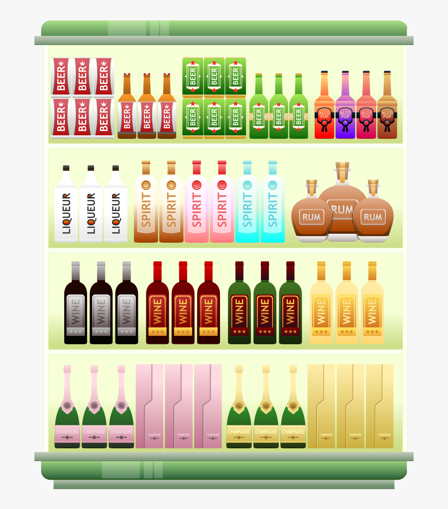 Supermarket Goods Liquor Shelf - Drinks Clipart Supermarket, Transparent Clipart