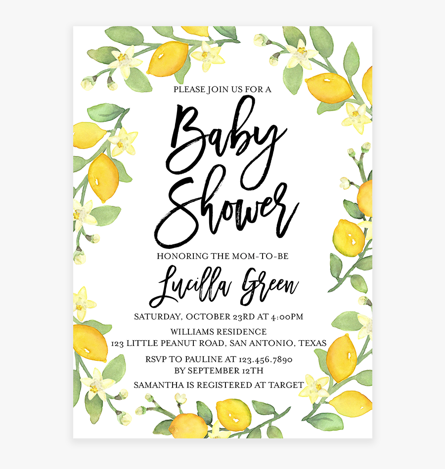 Clip Art Greenery Baby Shower Invitation - Citron, Transparent Clipart