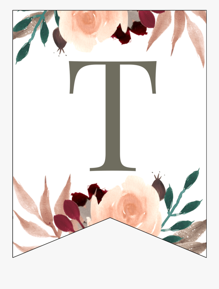 Letter T Penant Flag With Pink, Green, Brown, And Burgandy - Illustration, Transparent Clipart