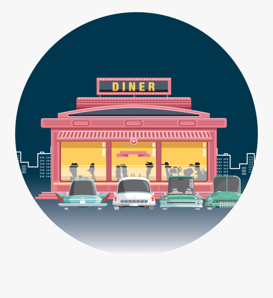 Image Depicting Cartoon Diner With People Eating Inside - Car, Transparent Clipart