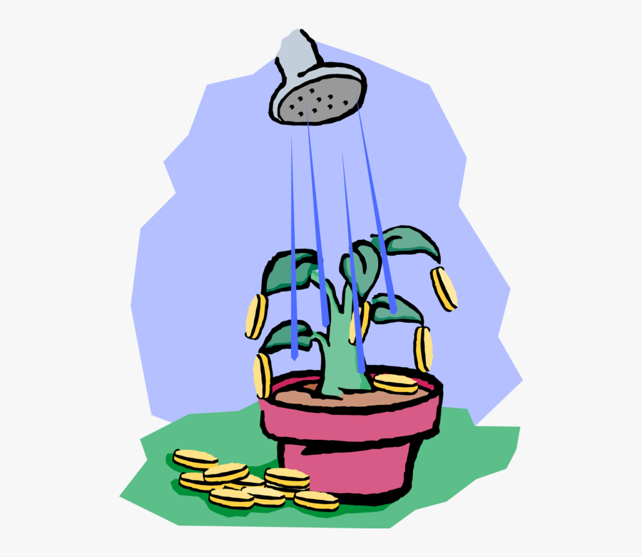 Vector Illustration Of Water Can Watering Money Tree - Illustration, Transparent Clipart