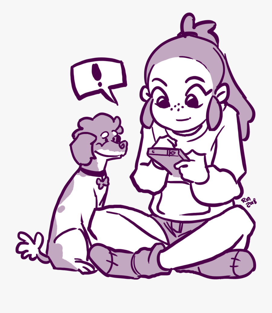 Rin Using A Phone With Her Dog - Cartoon, Transparent Clipart