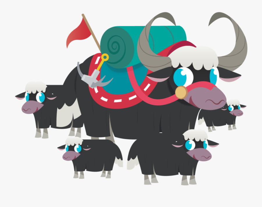 Yak With Family - Cartoon, Transparent Clipart