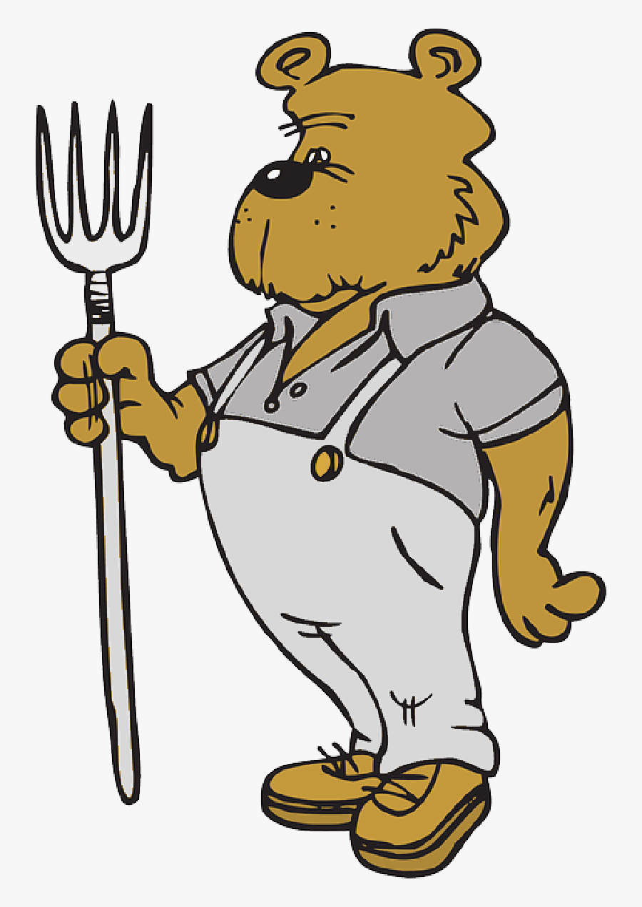 Cartoon, Farm, Tool, Farmer, Bear, Clothes, Pitchfork - Bear With Clothes Clipart, Transparent Clipart