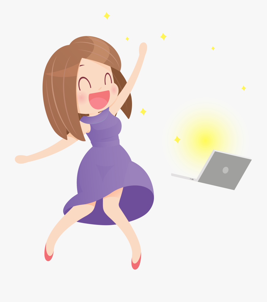 Illustration Of A Woman Happily Using A Computer - Online Shopping Vector Png, Transparent Clipart