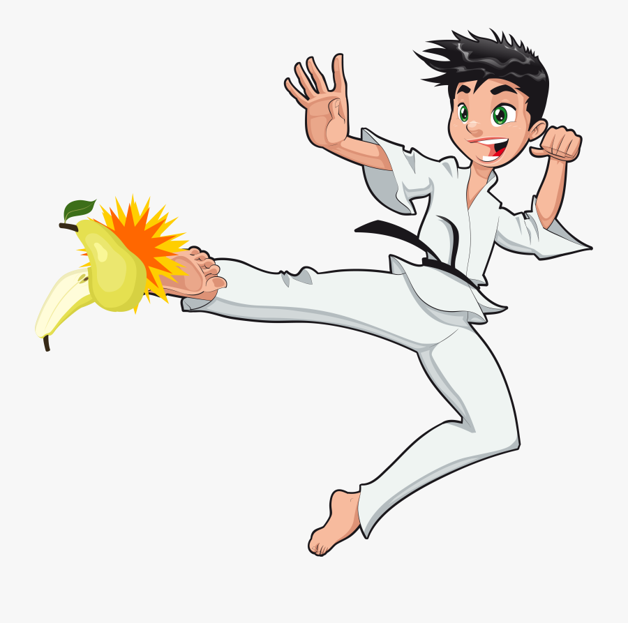 Illustration Of Young Boy Karate Kicking A Pear To - Karate Cartoon Girl, Transparent Clipart