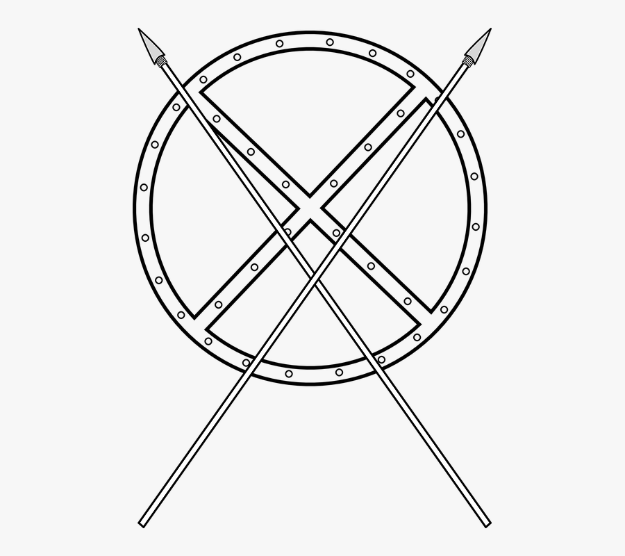 Spears, Crossed, Shield, Round - Clip Art Crossed Spears, Transparent Clipart