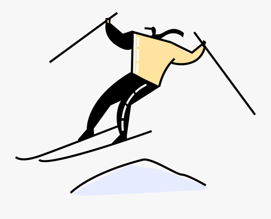 Vector Illustration Of Alpine Downhill Skier Jumps, Transparent Clipart