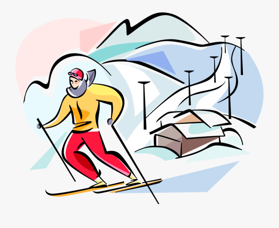 Vector Illustration Of Alpine Downhill Skier At Hermon - Skier Stops, Transparent Clipart
