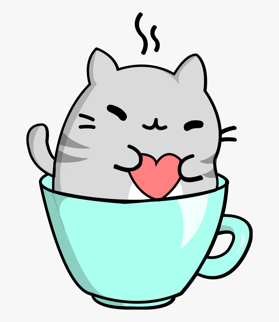 #tea #cat #neko #kitty #chibi #coffee #latte #drink - Kawaii Kitty, Transparent Clipart
