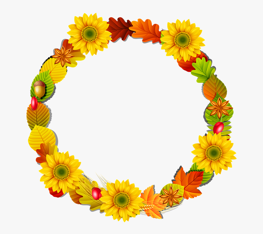 Autumn Wreath, Sunflowers, Autumn Leaves, Red Green - Guirnalda De Girasoles Png, Transparent Clipart
