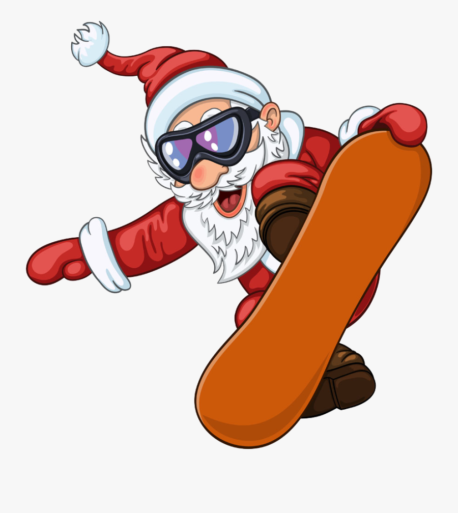Santa Claus Skiing Clip - Santa Claus Snowboard, Transparent Clipart