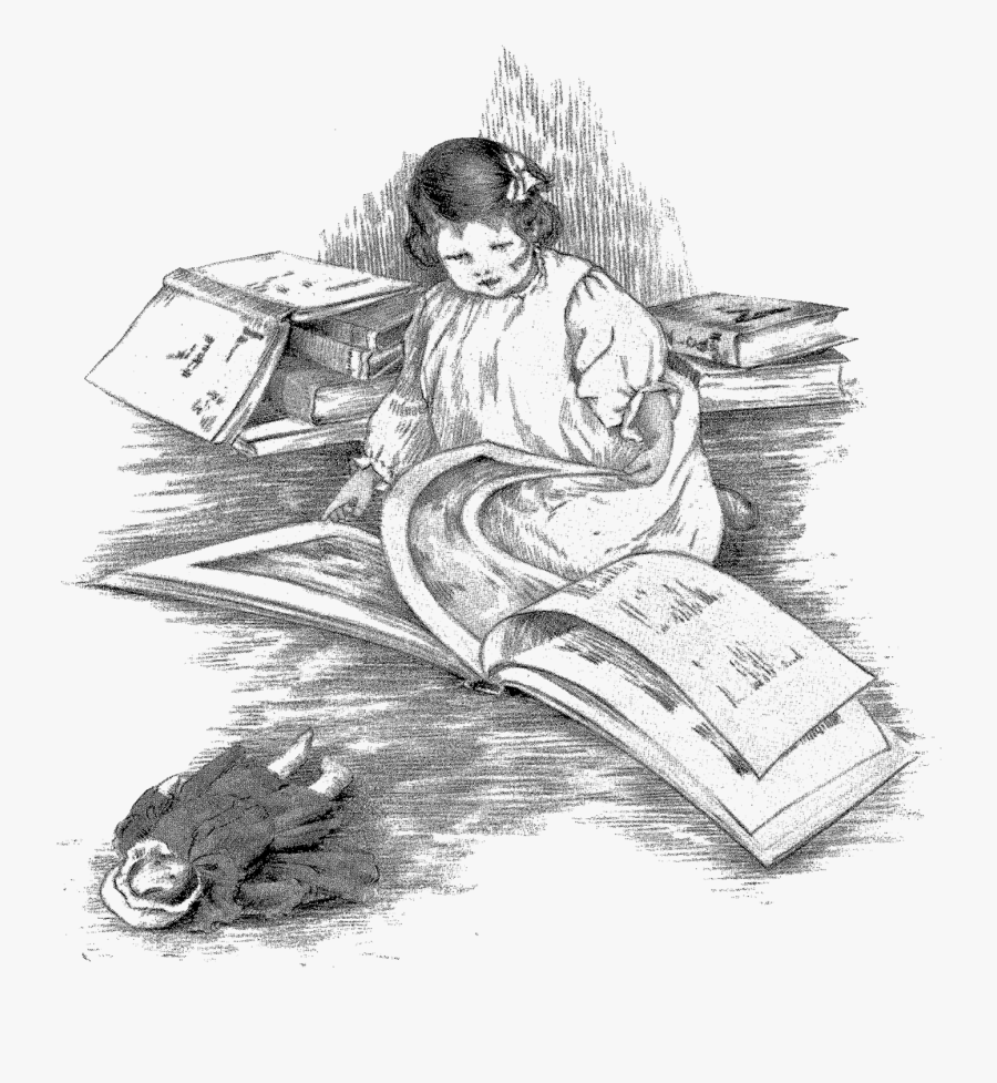 Children Reading Book Sketch, Transparent Clipart