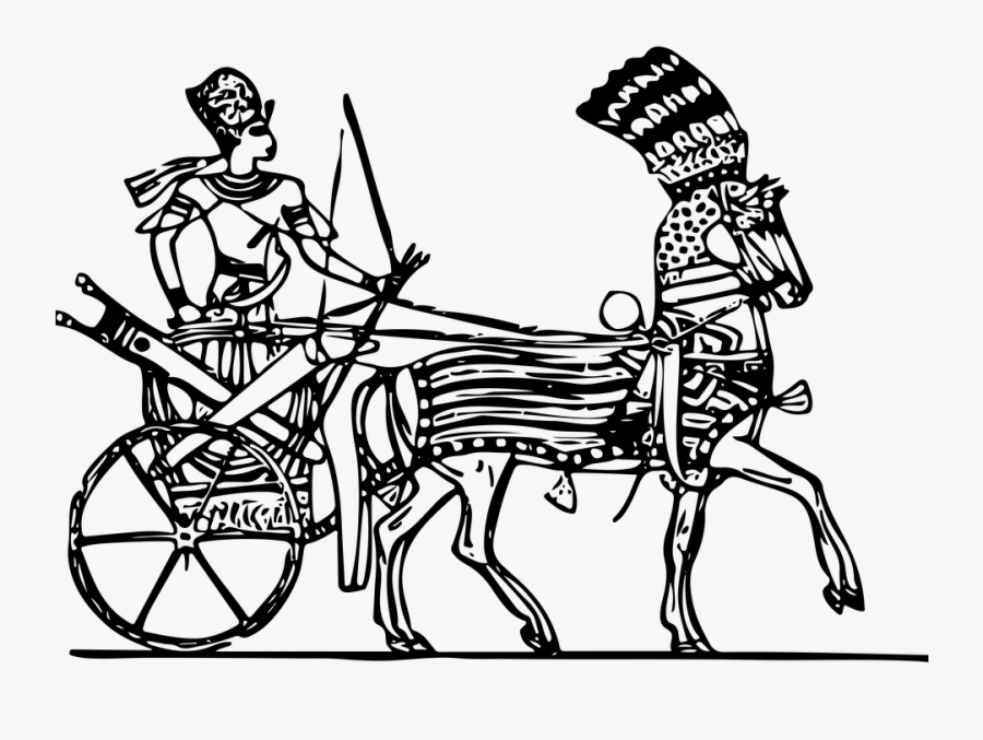 Line Art Drawing Ancient Chariot Horse And Cart - Assyrian Art Black And White, Transparent Clipart