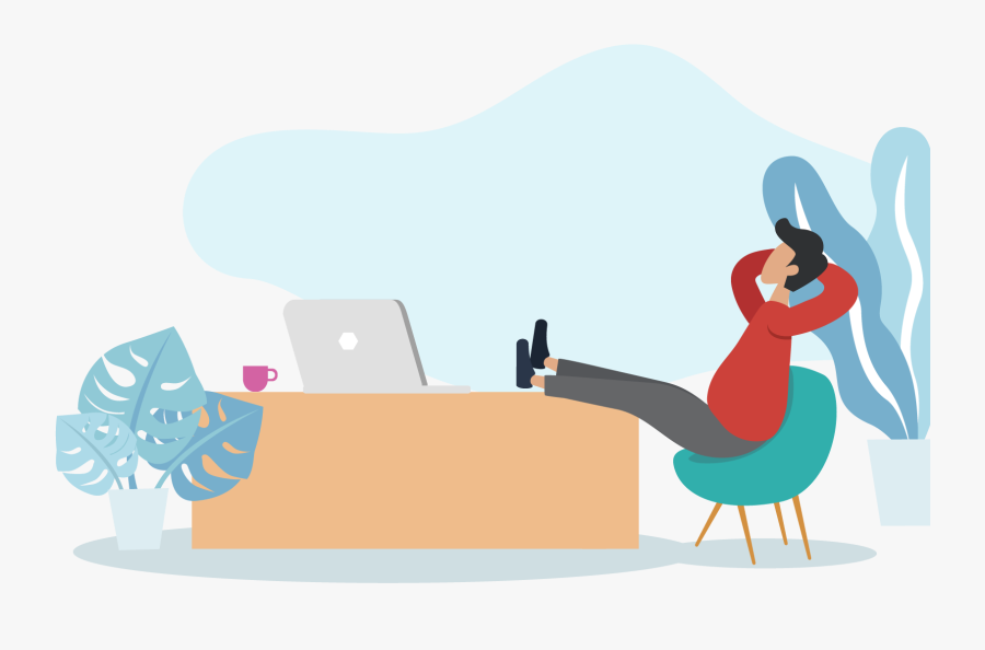 Man Relaxing At His Desk, Confident That Enthusiast - Cartoon, Transparent Clipart