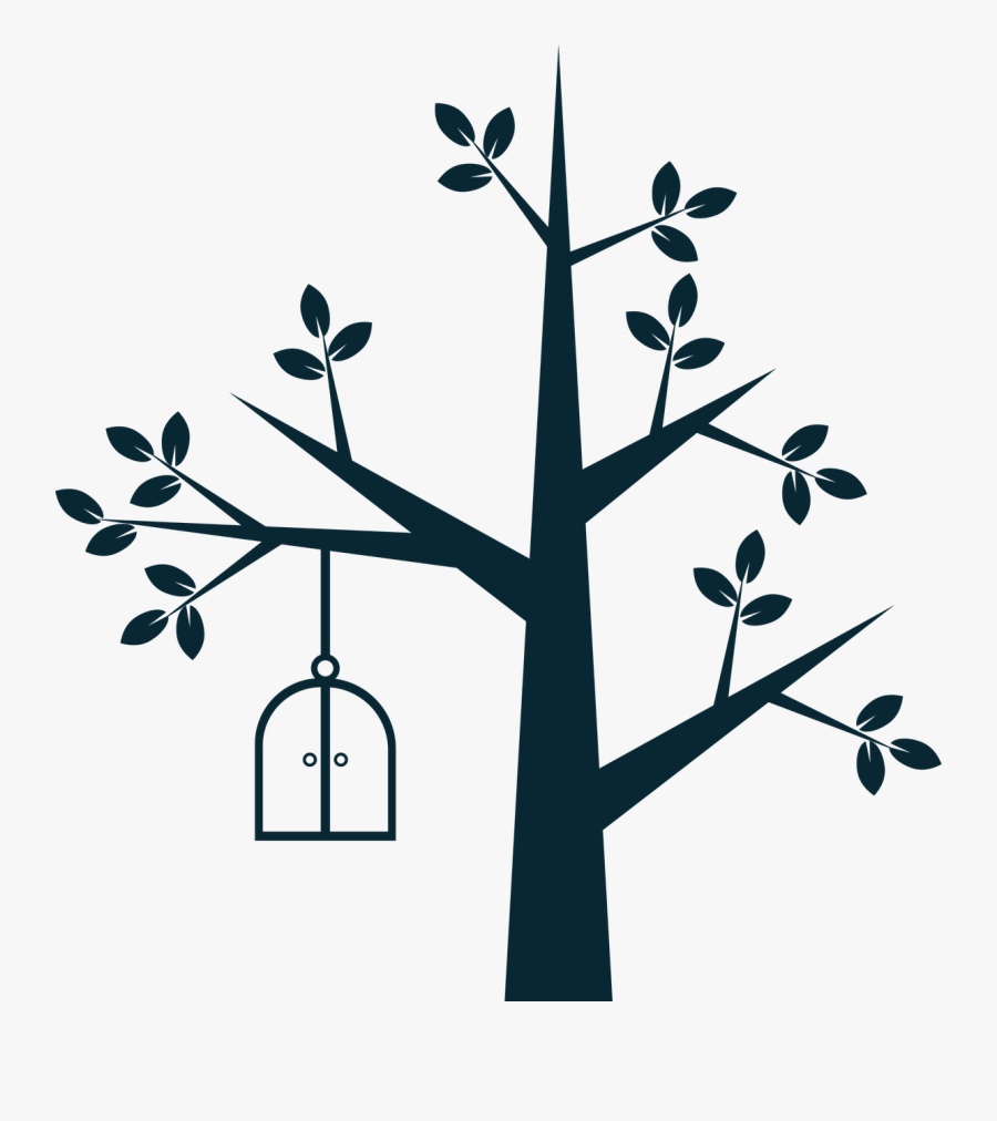 The Tree Ornament Bird Cage Free Picture - Arbol Con Pajaritos Blanco En Negro, Transparent Clipart