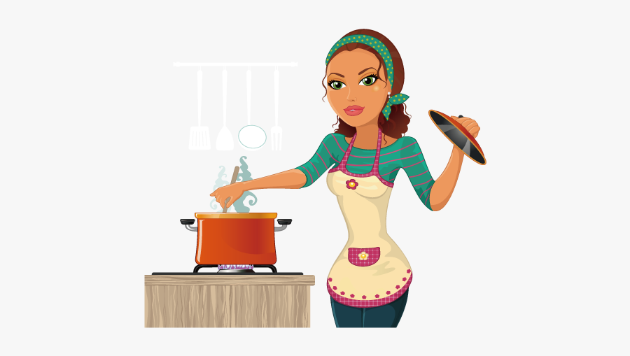 Clip Art The Kitchen Cooking Chef - Cartoon Picture Of Lady Cooking, Transparent Clipart