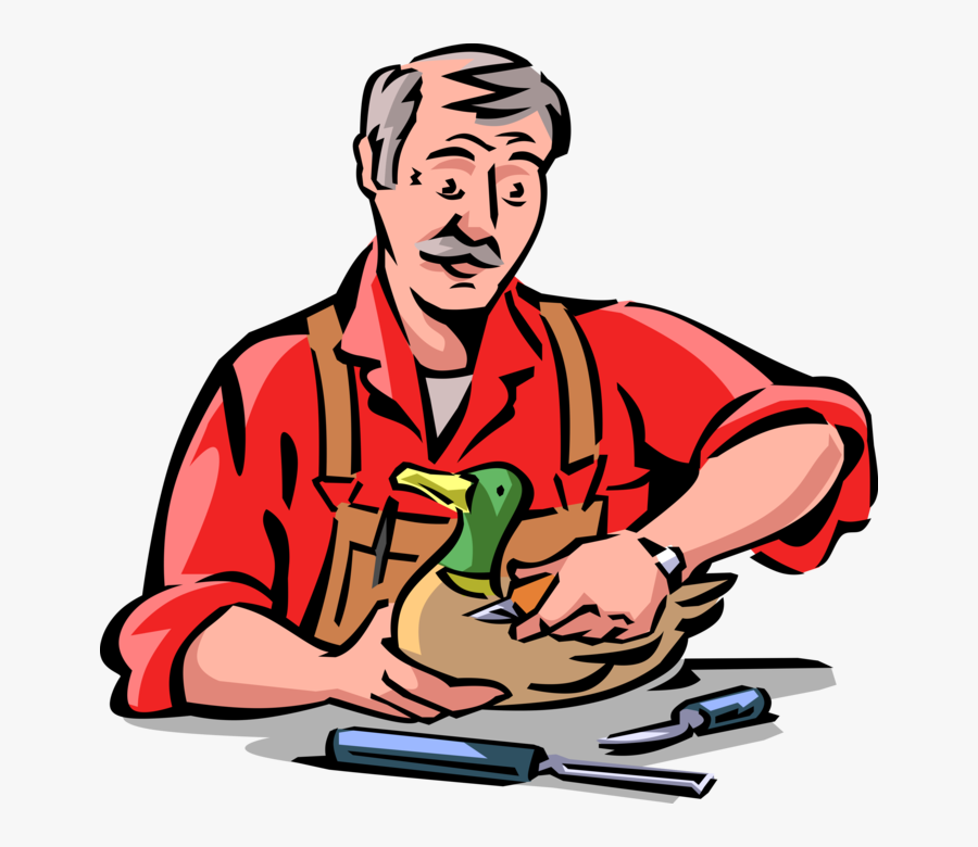 Vector Illustration Of Retired Elderly Senior Citizen - Wood Carver Clipart, Transparent Clipart